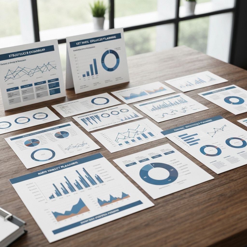 Business strategy planning documents and charts